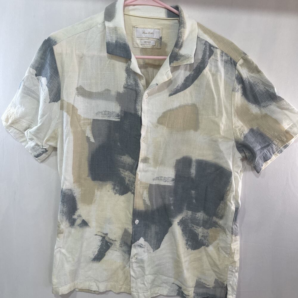 Porter & Ash Men’s Linen Blend Hawaiian Camp Shirt Men's M Modern Print